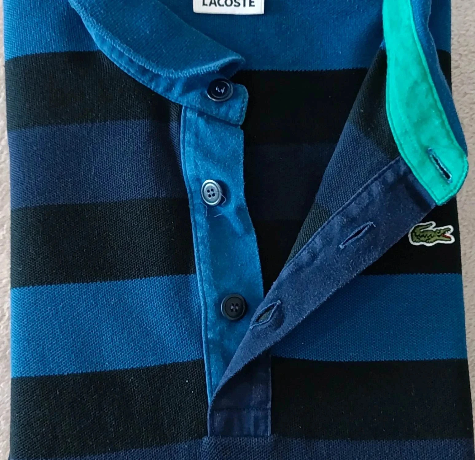 Polo Lacoste azul Listrado Riscas pretas Mangas compridas Tamanho 8 – photo 3